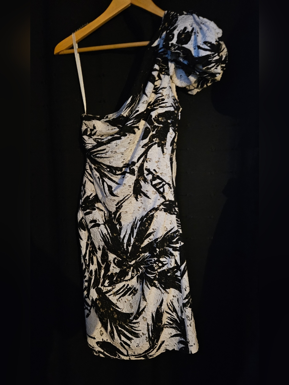 Diane von Furstenberg DVF One-Shoulder Palm Lace Ruched Mini Dress - Size 10 - Picture 3 of 5